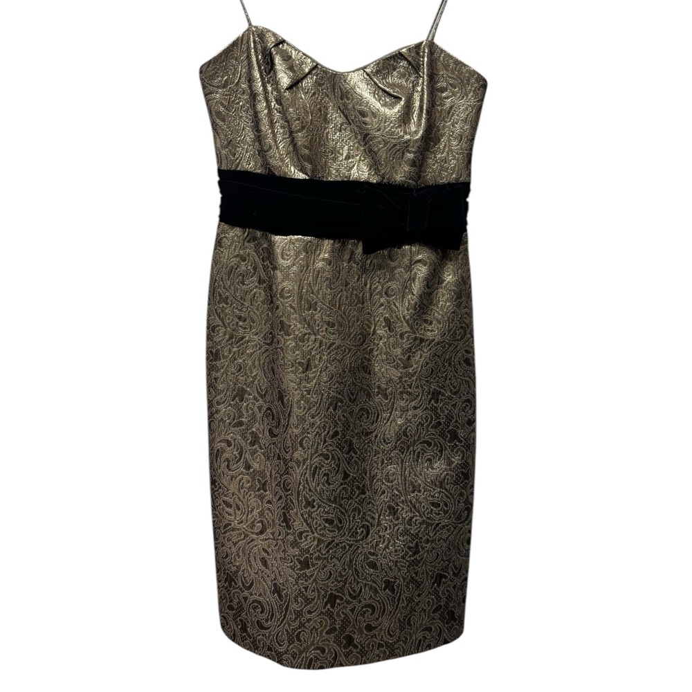 Victor Costa Elegant Champagne Gold and Black Cocktail Dress